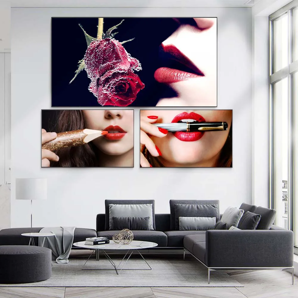 

Figure oil painting face close up rose lip art canvas drawing living room corridor office home decoration mural