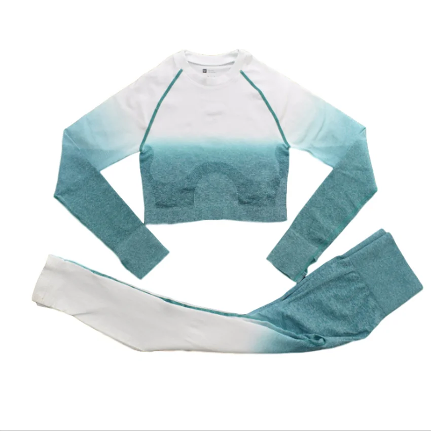 

2020 yoga fitness exercise leggings hip-lifting gradient yoga wear women's seamless yoga long-sleeved top dress suit DS71