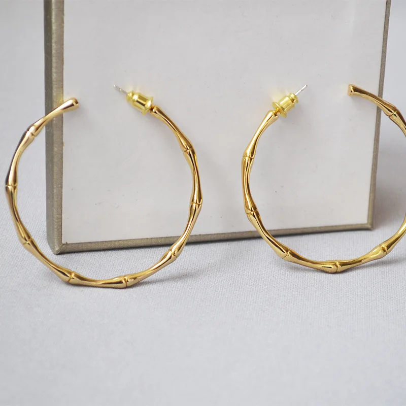 2019 Новинка бамбуковые текстурированные большой круг обруч серьги Латунное