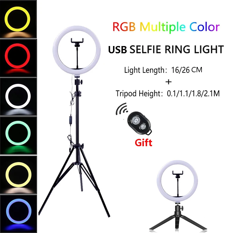 26 см/10 дюймов USB СВЕТОДИОДНЫЙ светильник для селфи с штативом кольцевая лампа