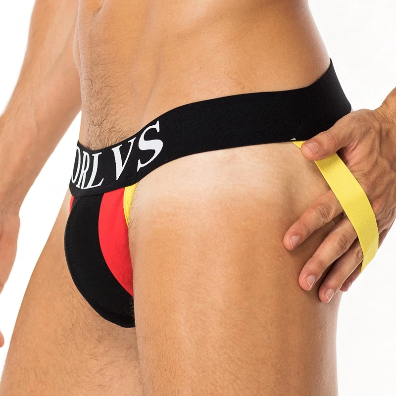 

ORLVS Brand Sexy Men's Jockstraps Gay Jocks Cotton Low Rise Thongs Gay Underwear Double pipe G Strings men Brief Bikini Thongs