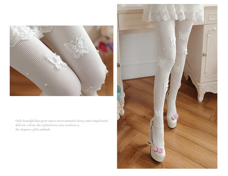 Autumn Winter Pantyhose Women Sweet Princess Embroidered Nails Beads Stockings Sexy Black Transparent Arbitrary Shearing Tights