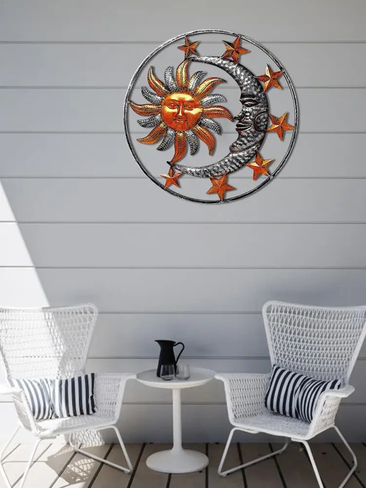29 см настенное искусство Солнце Луна звезды Декор 3D металлическая деревенская