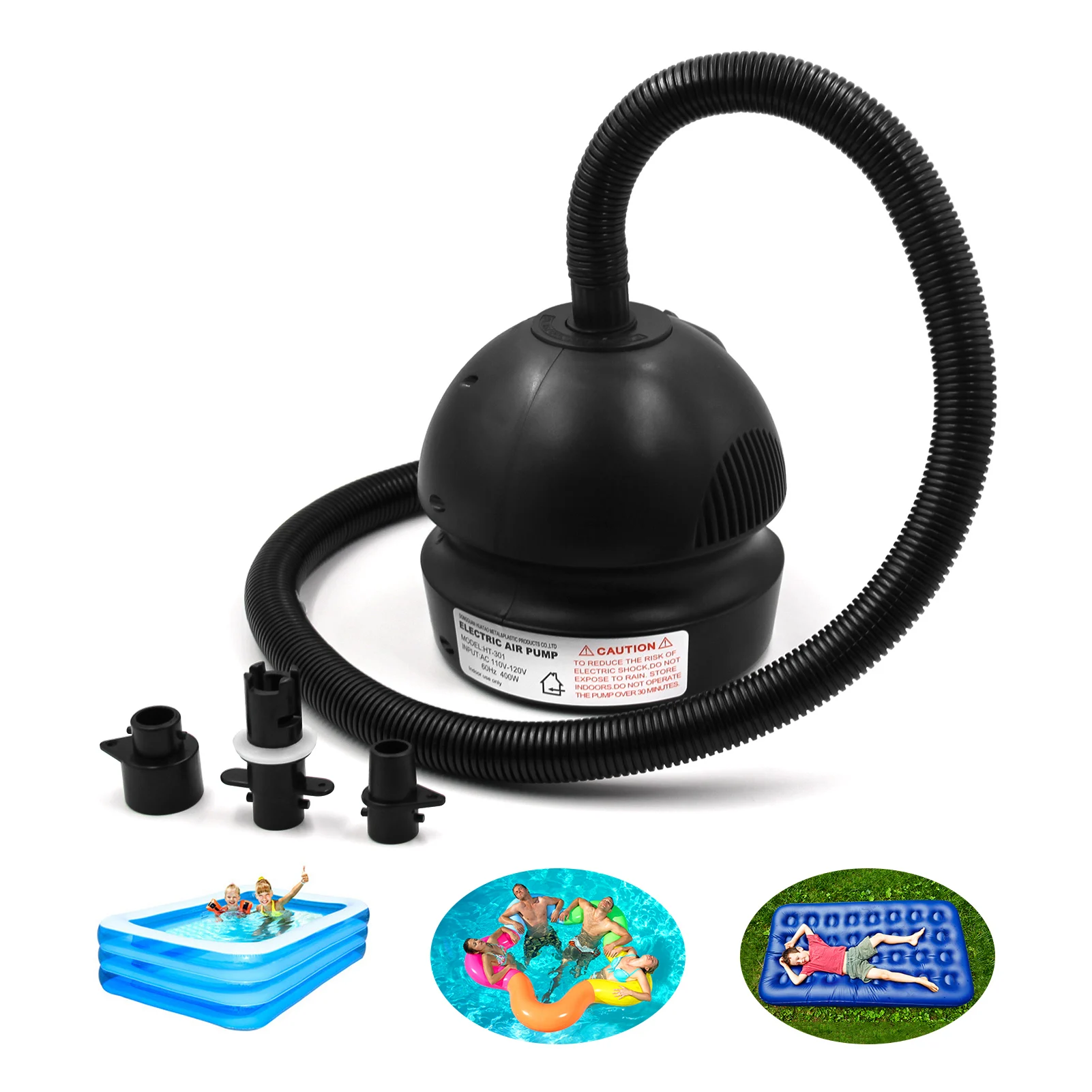 

KKmoon Electric Air Pump 400W with 3 Different Nozzles Automatic Air Inflator for Inflatable Air Mattress Boat Air Bed Swim Ring