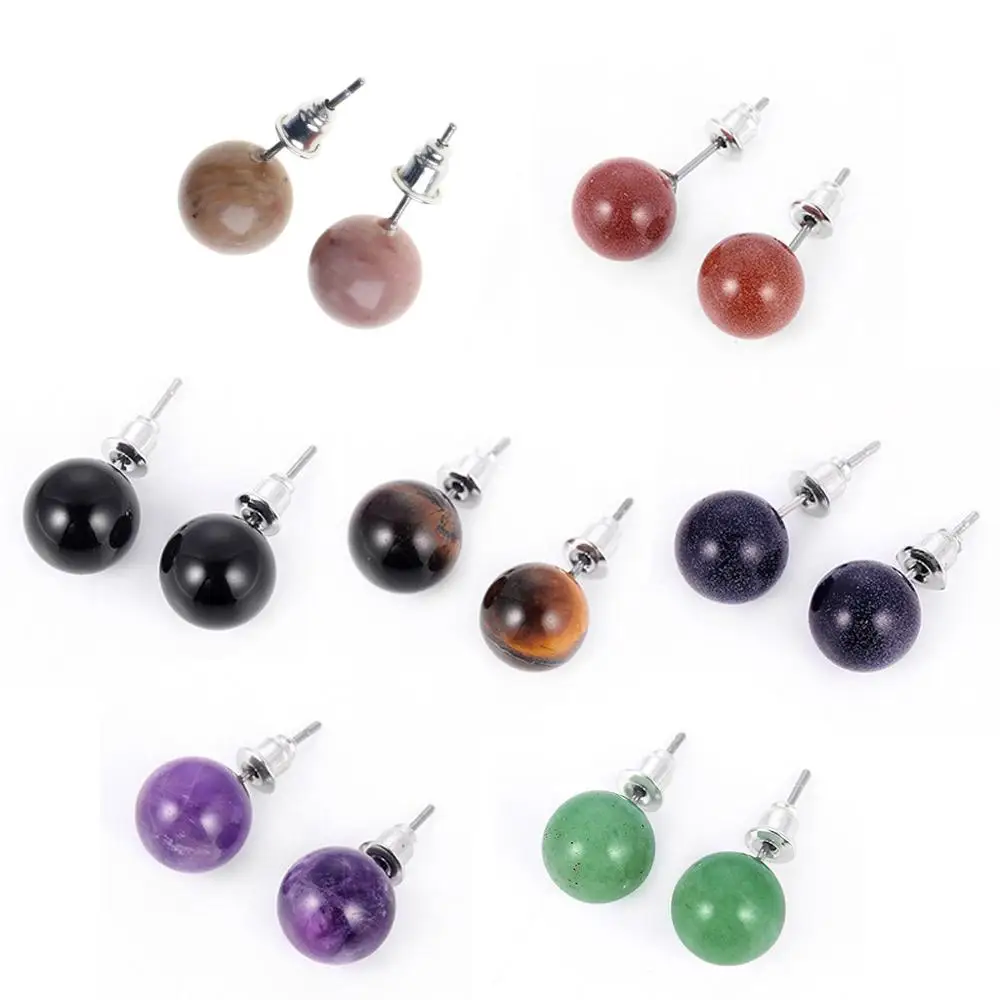 Серьги гвоздики с бусинами из натурального камня тигровый глаз опал ювелирные