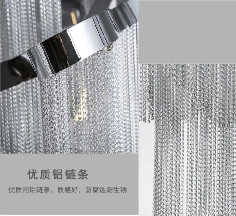 

Modern Luxury Chain Tassel Aluminum Chain Pendant Lamps D80cm Silver Color Home Salon Hotel Art Decorative LED Pendant Lamps