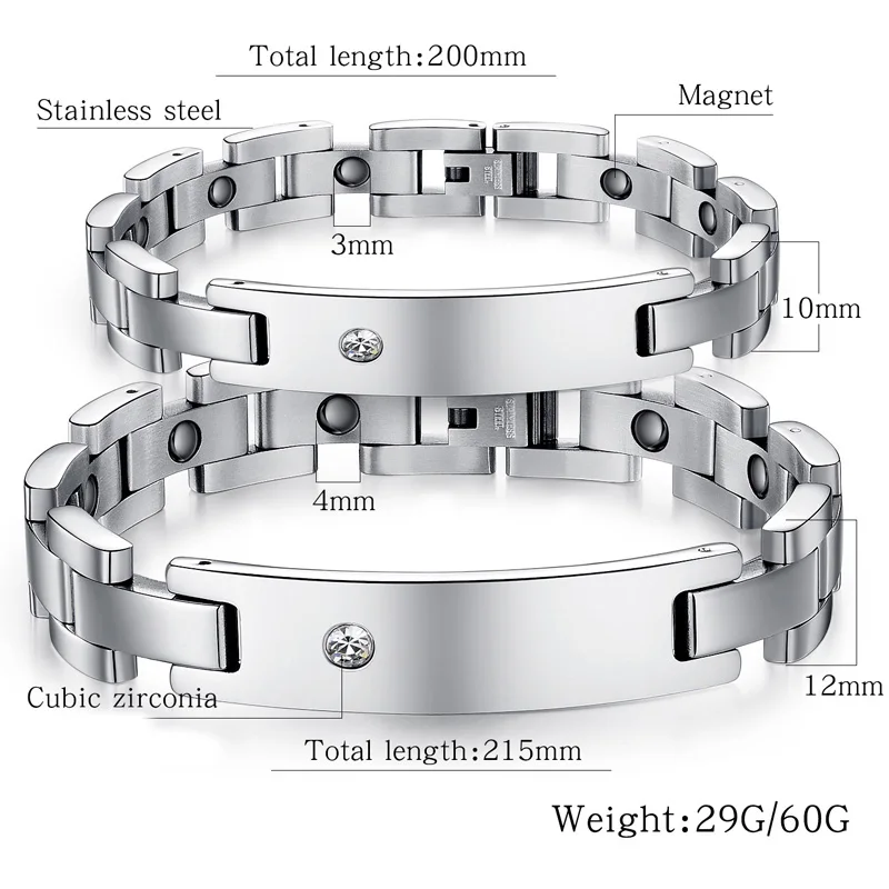 

Healthy Magnetic Bracelet for Women Men Power Therapy Magnets 316L Stainless Steel CZ Crystal Bangles Element Bracelets