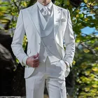 2021 Классический белый мужской костюм в итальянском стиле для жениха на свадьбу Выпускной индивидуальный официальный костюм Terno Masculino (пиджак + жилет + брюки)