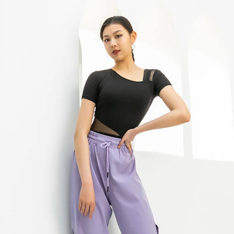 

2021 Summer Latin Dance Outfit Women Tops Short Sleeve Practice Wear Mesh Waist Samba Rumba Ballroom Latin Dancing Shirts YS337