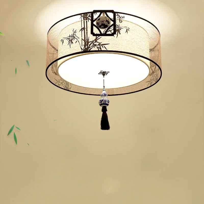 

Потолочная лампа для гостиной в китайском стиле, круглая тканевая Крышка для гостевой комнаты, простая индивидуальная креативная лампа для...
