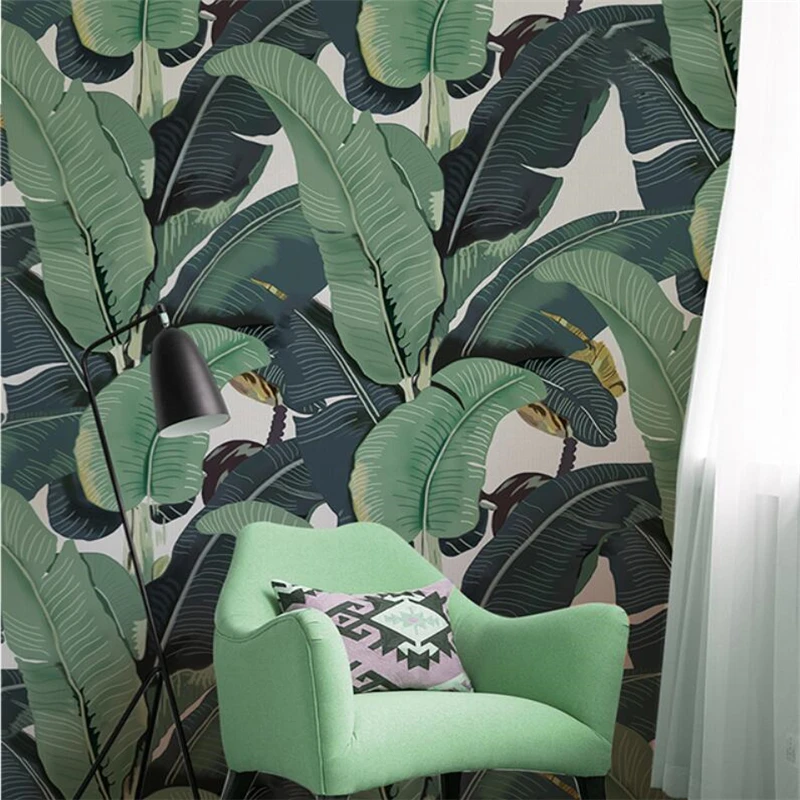 

Beibehang Custom Photo Wallpaper Retro Tropical Rainforest Green Banana Leaf Mural Dining Room Living Room Bedroom Art wallpaper