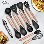 Силиконовая посуда для кухни, антипригарная деревянная ручка, инструмент для приготовления пищи, лопата, скребок-ложка, щетка, лопата, венчик