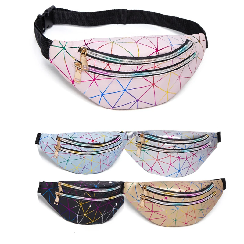 Женская модная голографическая поясная сумка Серебристая из искусственной кожи