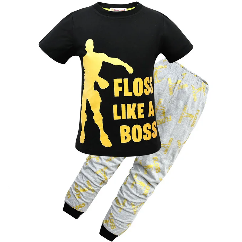 Пижамный комплект для мальчиков и девочек футболка с принтом надписей флосс Босс