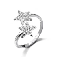 adjustable two stars opening ring cubic zirconia ring gold silver color star rings finger for woman and girls jewelry gift 2020