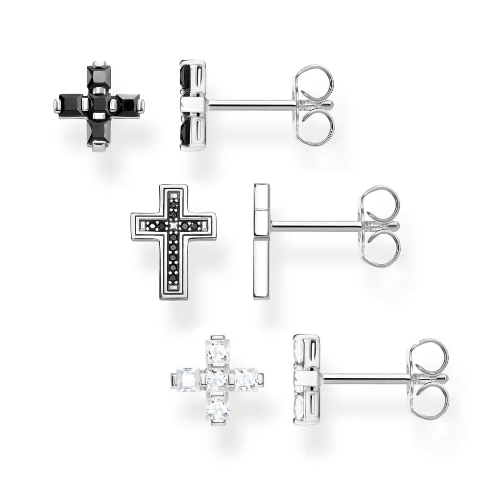 

Black/White Zircon Cross Stud Earrings for Women Men 925 Sterling Silver Fashion Jewelry High Quality Ear Stud Gifts Wholesale