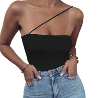 black bodysuits club outfits for women sleeveless one shoulder short jumpsuit wild stretch slim women clothing