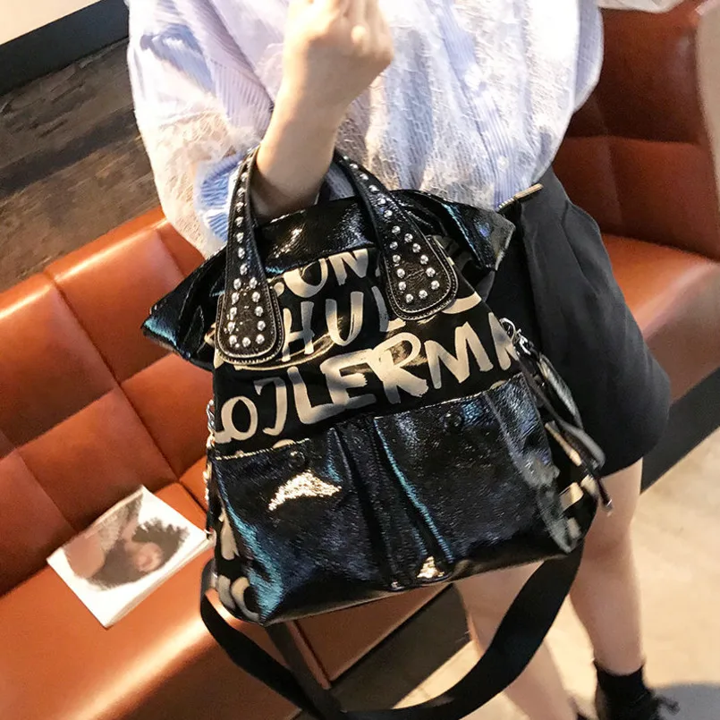 

Branded 2021 Rivet Letter Ladie Shoulder Bag High Quality Leather Luxury Handbags For Women Rivet Designer Black Tote Travel Bag