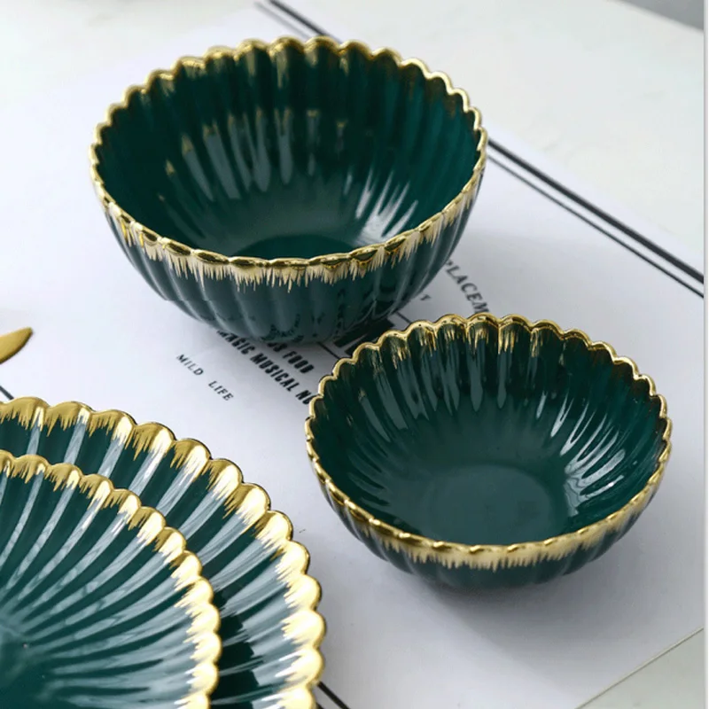 Керамическая Скандинавская чаша для супа салата темно-зеленая десертная тарелка