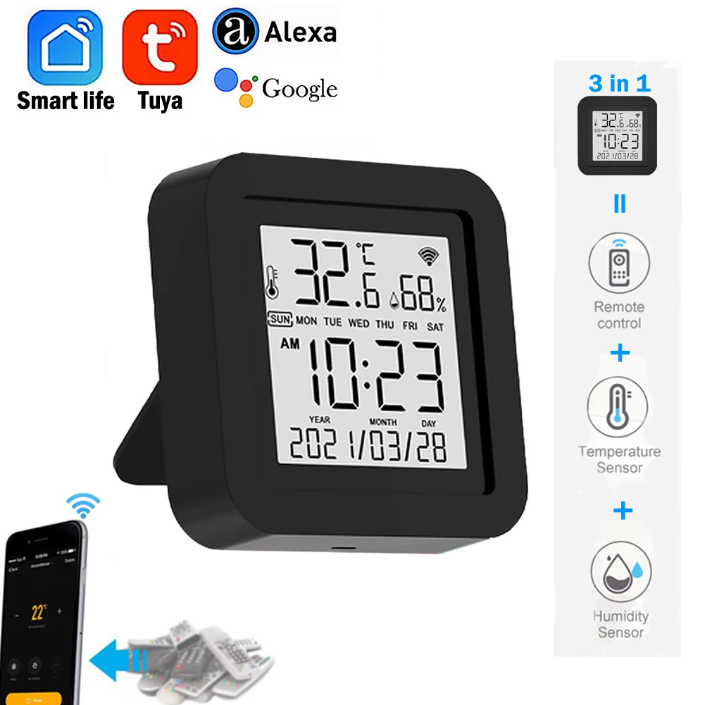 

Tuya WiFi Smart IR Remote with Temperature Humidity Sensor Date Display for Air Conditioner TV AC Works with Alexa,Google Home