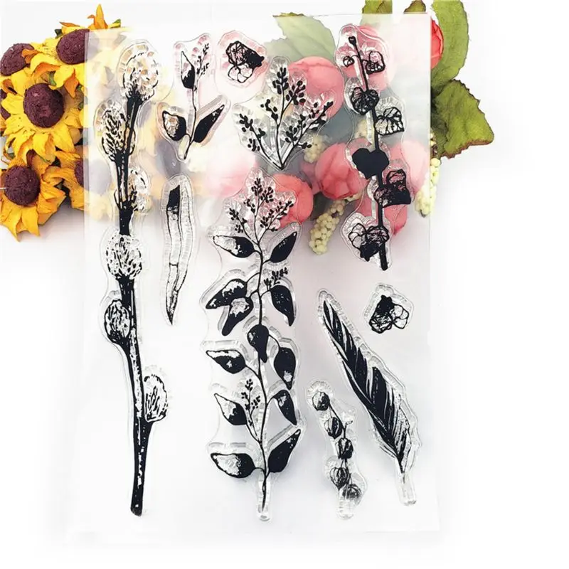 Виниловые листья силиконовый прозрачный Печатный штамп DIY Скрапбукинг рельефная