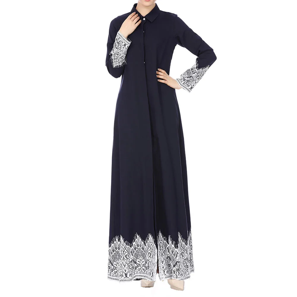 Мусульманское женское кружевное Абая спереди, мусульманское Макси-платье, кафтан, кимоно, цзилбаб, мусульманский кафтан, длинное платье, же...