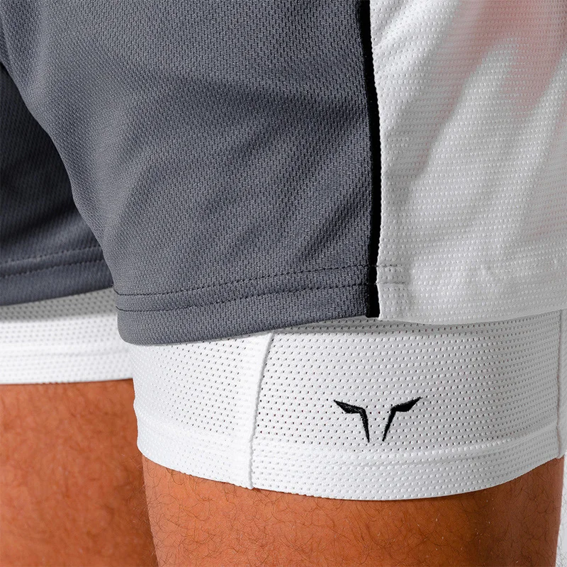 

summer workout Double layer shorts men 2 in 1 short homme Joggers Built-in pocket Quick drying mesh patchwork szorty meskie
