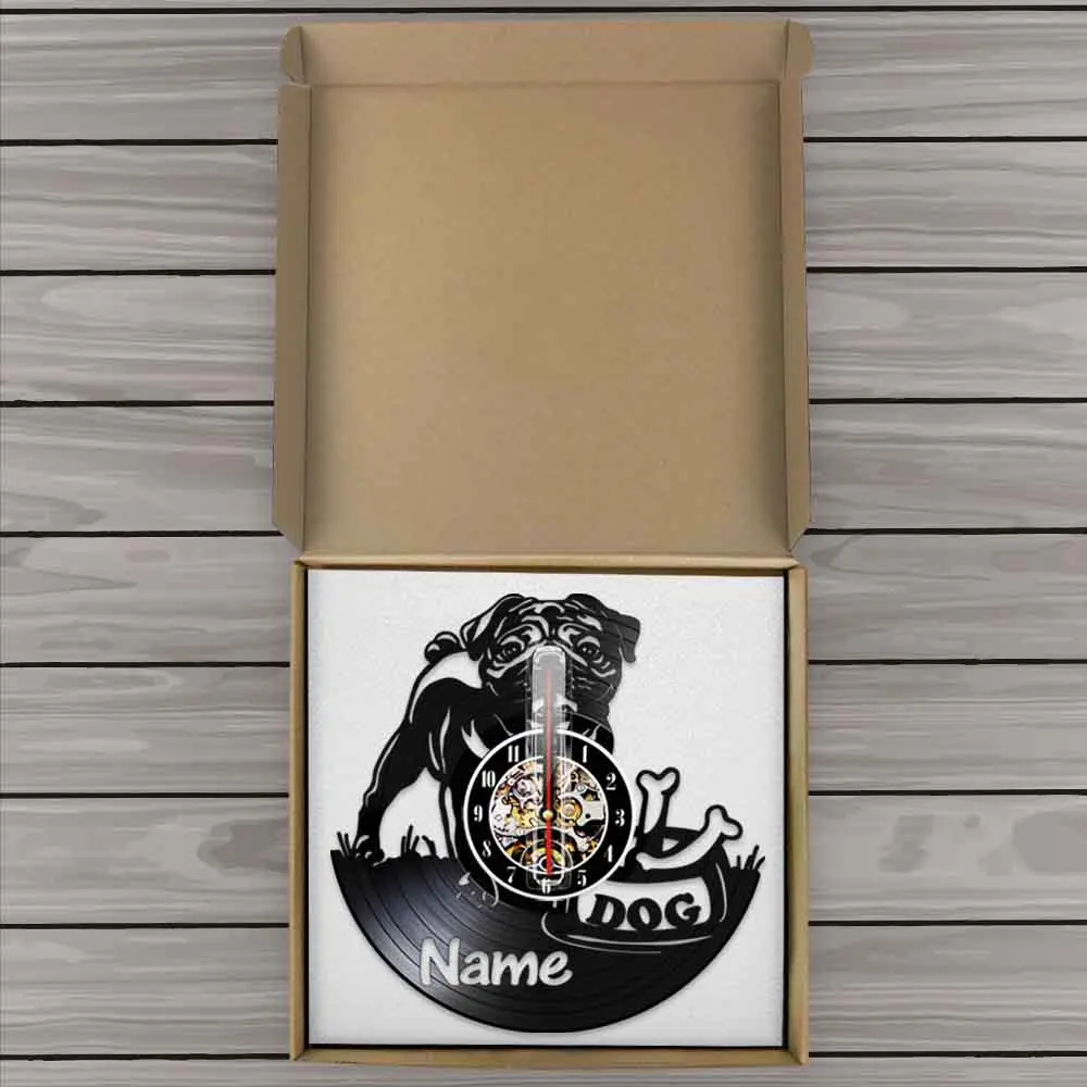 Мопса Искусство настенные декоративные часы на заказ имя собаки виниловая