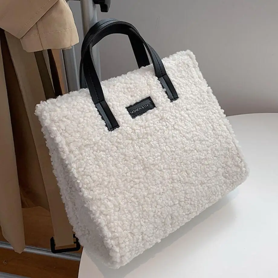 

Fashion Lambswool Tote Women Shoulder Bag Casual Soft Plush Women's Designer Handbag Travel Crossbody Messenger Bag Female Purse