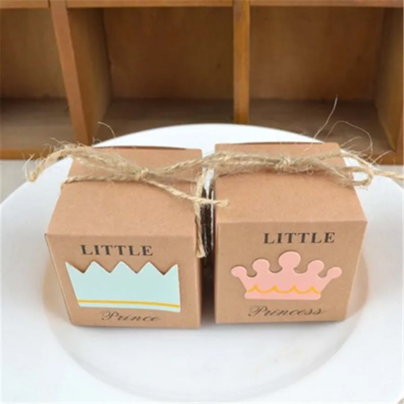 

50pcs European Wedding Candy Box Retro Kraft Paper Candy Box Baby Shower Favors Prince Princess Gift Package Birthday Decoration