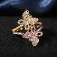 luxury two tone gold butterfly ring for women with bling zircon stone adjustable fashion jewelry wedding engagement 2021 new