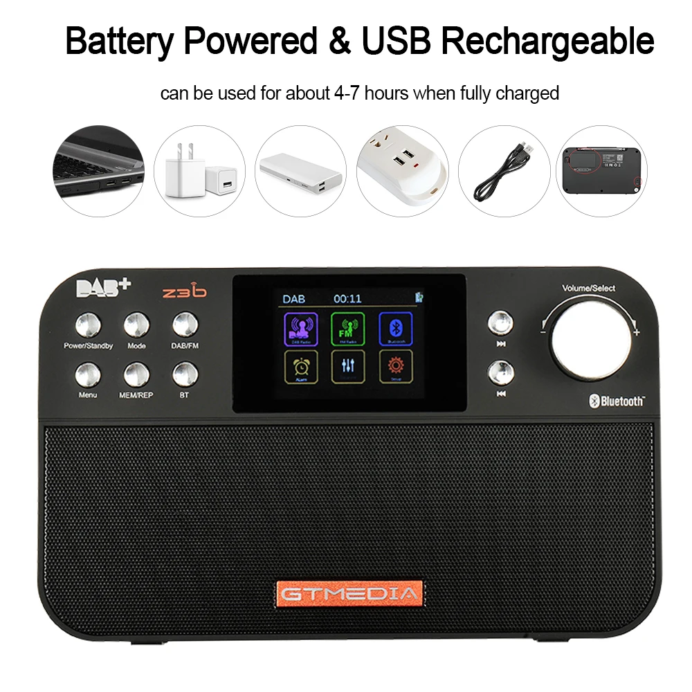 Портативное мини радио GTmedia Z3B FM Bluetooth цифровое USB перезаряжаемый mp3 плеер двойные