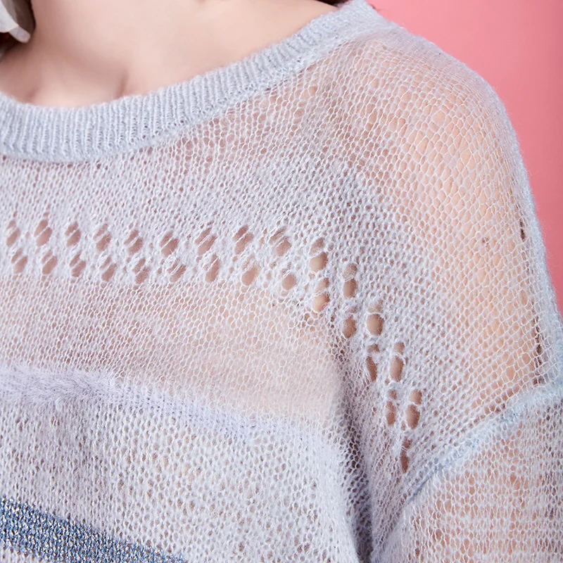 ARTKA 2020 Spring New Women Knitwear Fashion Loose Long Sleeve Thin Wool Sweater Hollow Out Pullover Mohair YB20100C | Женская одежда