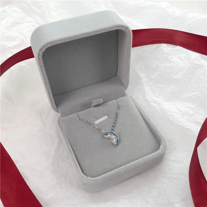 

Charm Female Rainbow Stone Pendants Necklaces Fashion 100% Real 925 Sterling Silver Wedding Necklaces For Women Vintage Jewelry