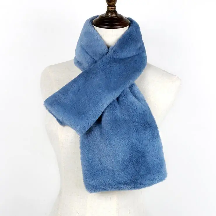 blue 9 цветов 56 см* 12 см воротник из искусственного меха однотонный зимний шарф Женская Ручная работа кролик меховой шарф женские зимние меховые обертывания кольца шарфы - Цвет: blue