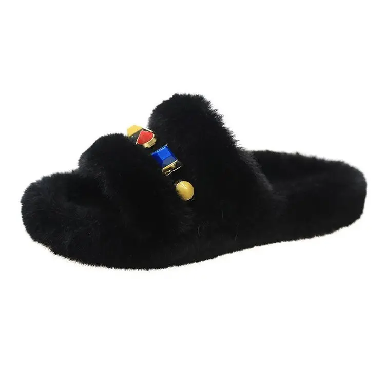 Fujin/меховые шлепанцы для женщин Домашняя обувь Меховые тапочки Плюшевые сандалии
