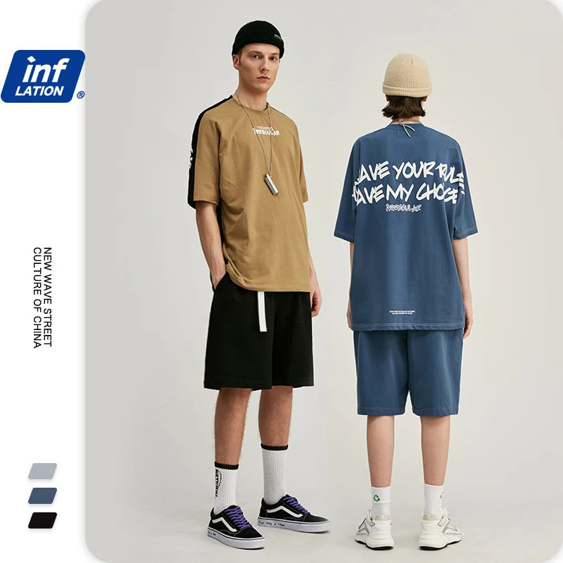 Мужская футболка с коротким рукавом INFLATION Повседневная Уличная одежда большого