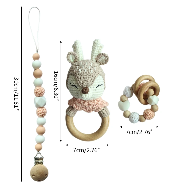 

Newborn Dummy Holder Baby Pacifier Clips Teething Bracelets Infants Rattle Teether Crochet Elk Soother Chain
