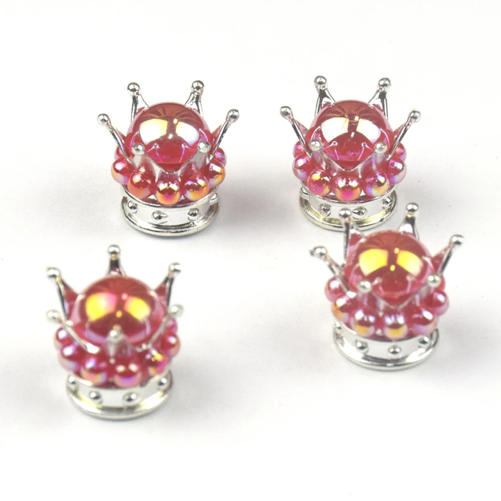 

4 Pcs Set Car Truck Motocycle Bike Crown Shaped Bling Red Diamond Tire Wheel Stem Air Valve Cap High Quality Part