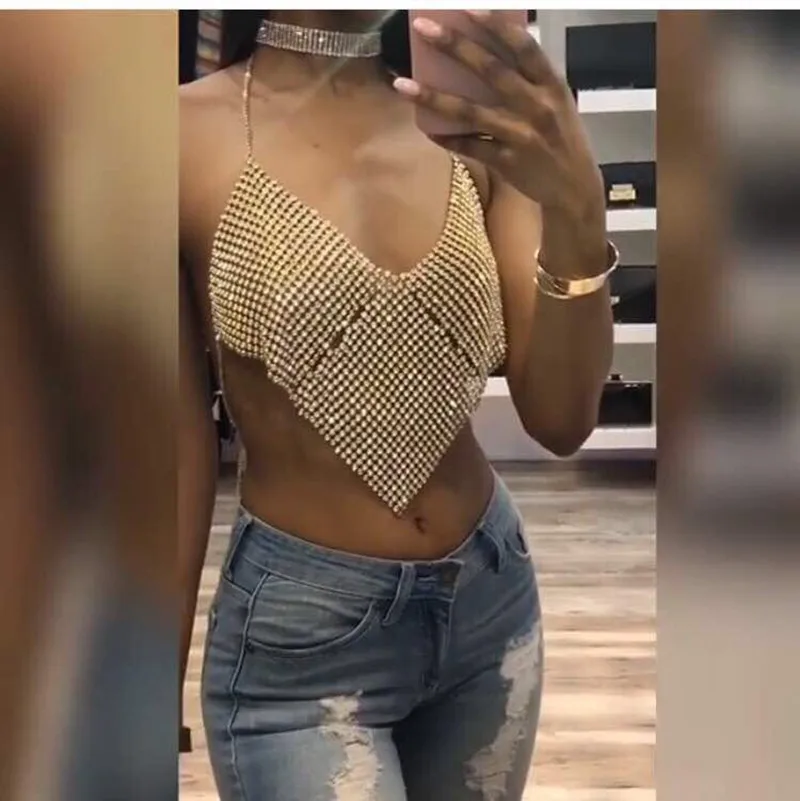 Sexy Body Chain Fashion Bikini Beach Gold Belly Tassel Bra Jewelry Shiny Crystal Pendant Harness Slave Necklace | Украшения и