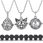 Ожерелье из вулканического камня, лава, милая кошка, дерево, цветок, диффузор эфирного масла, ожерелье для ароматерапии, винтажная подвеска