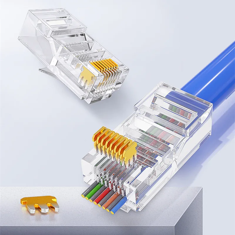 

50pcs Rj45 Connector Cat5e Cat6 Connector Network Unshielded 8Pin Modular Utp Rj45 Plugs Have Hole HY1525