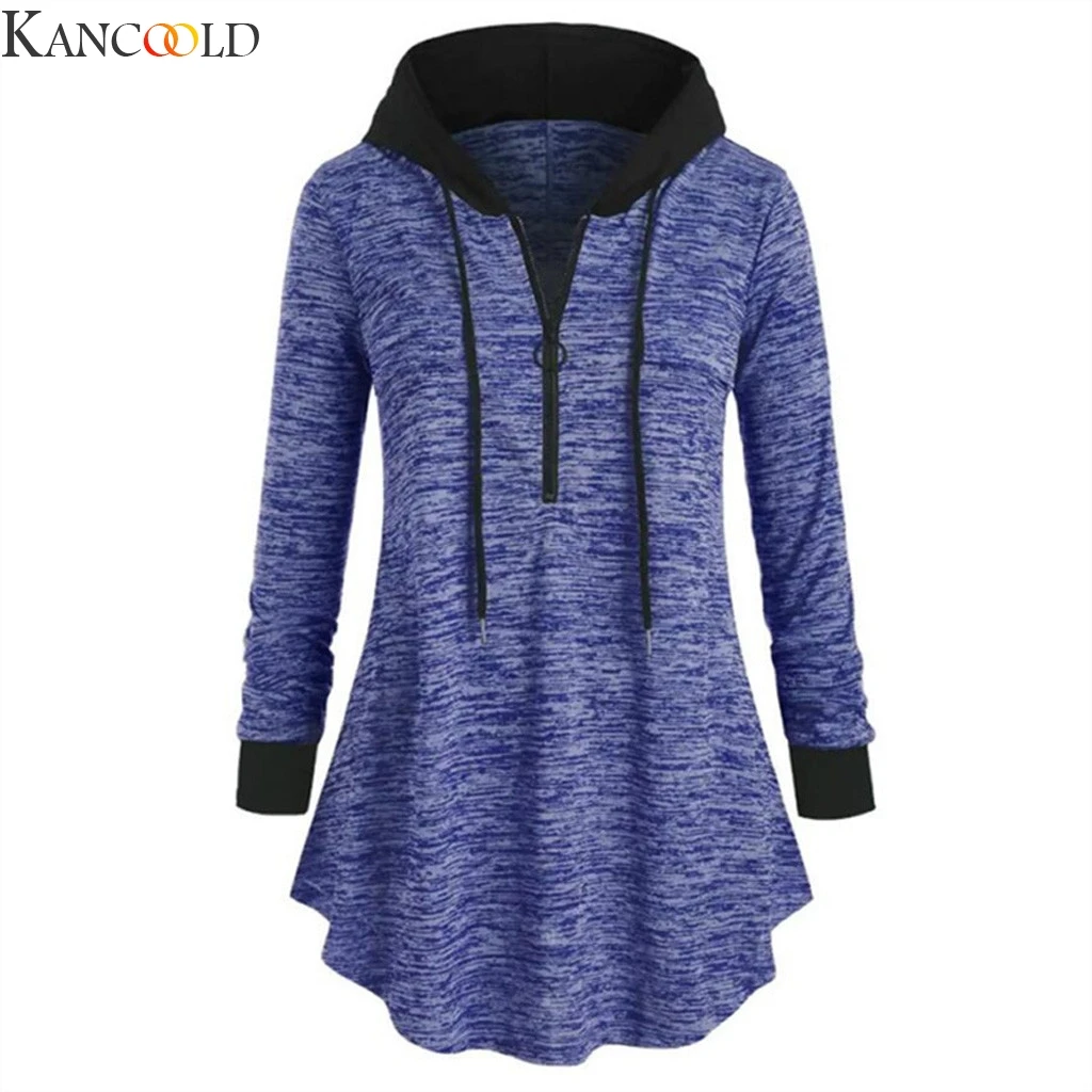 Женская толстовка на молнии KANCOOLD однотонная Свободная кофта с длинным рукавом