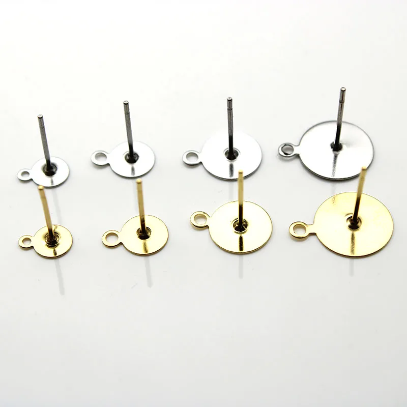 50pcs 5 6 8 10 mm 316 Hypoallergenic Stainless Steel Gold Studs Earrings Jewelry Earrings Studs Base Pins diy for Jewelry Making