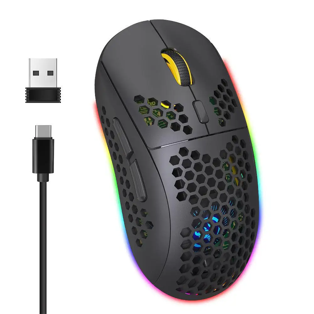 

Перезаряжаемая легкая игровая мышь 2,4G беспроводная RGB Chroma подсветка Ультралегкая сотовая мышь