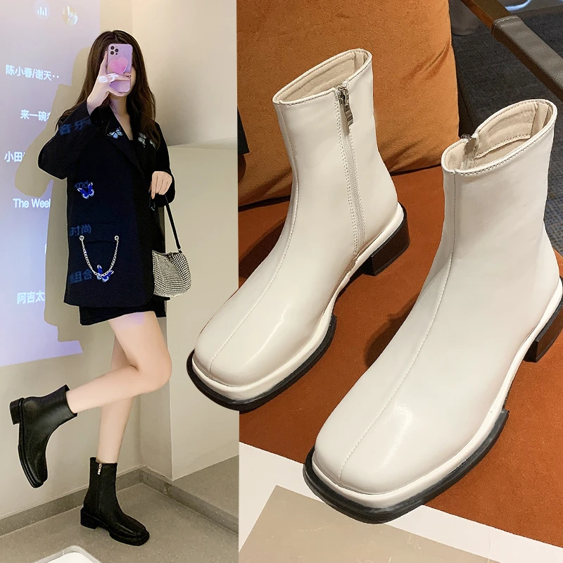 2021 Fashion New Short Boots Autumn and Winter Comfortable Side Zipper High Heel Short Boots British Style Short Boots Women