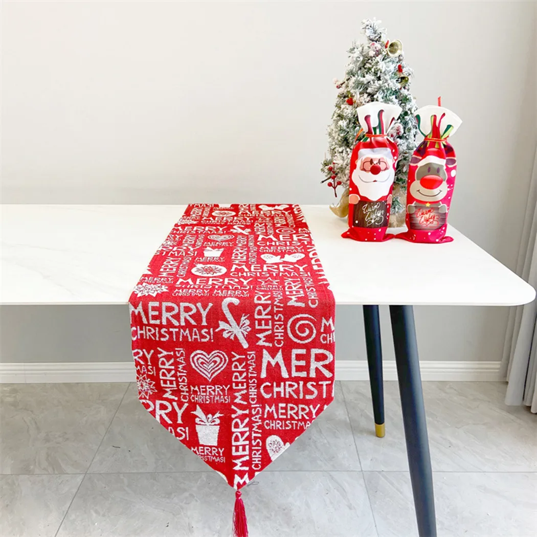

33*180cm Christmas Table Runner Fashion Polyester Cotton Red Tablecloth Christmas Desktop Ornament Home Table New Year Decor