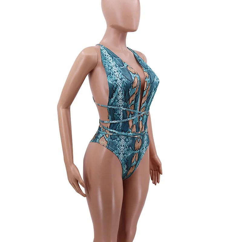 2020 New snake skin printed bandage one piece swimsuit+cover up set sexy women 2PCS/SET beachwear swimsuit cover | Женская одежда