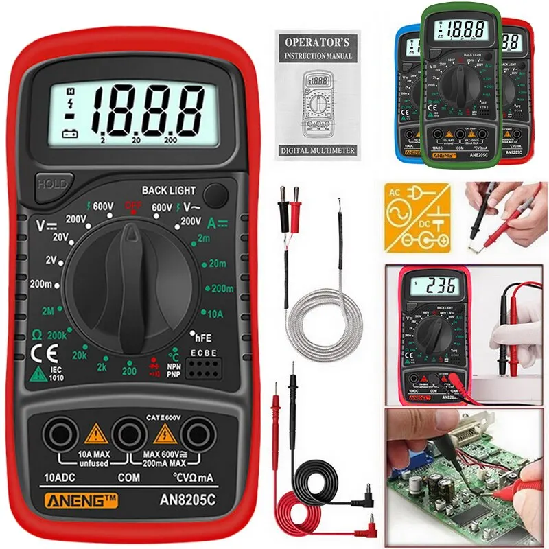 

Digital Multimeter Multifunctional Ammeter Volt Ohm Tester Meter with Backlight Household High-precision Voltage Current Meter