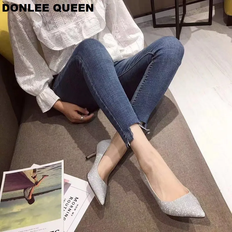 Модные туфли на тонком каблуке женские туфли-лодочки женская офисная обувь